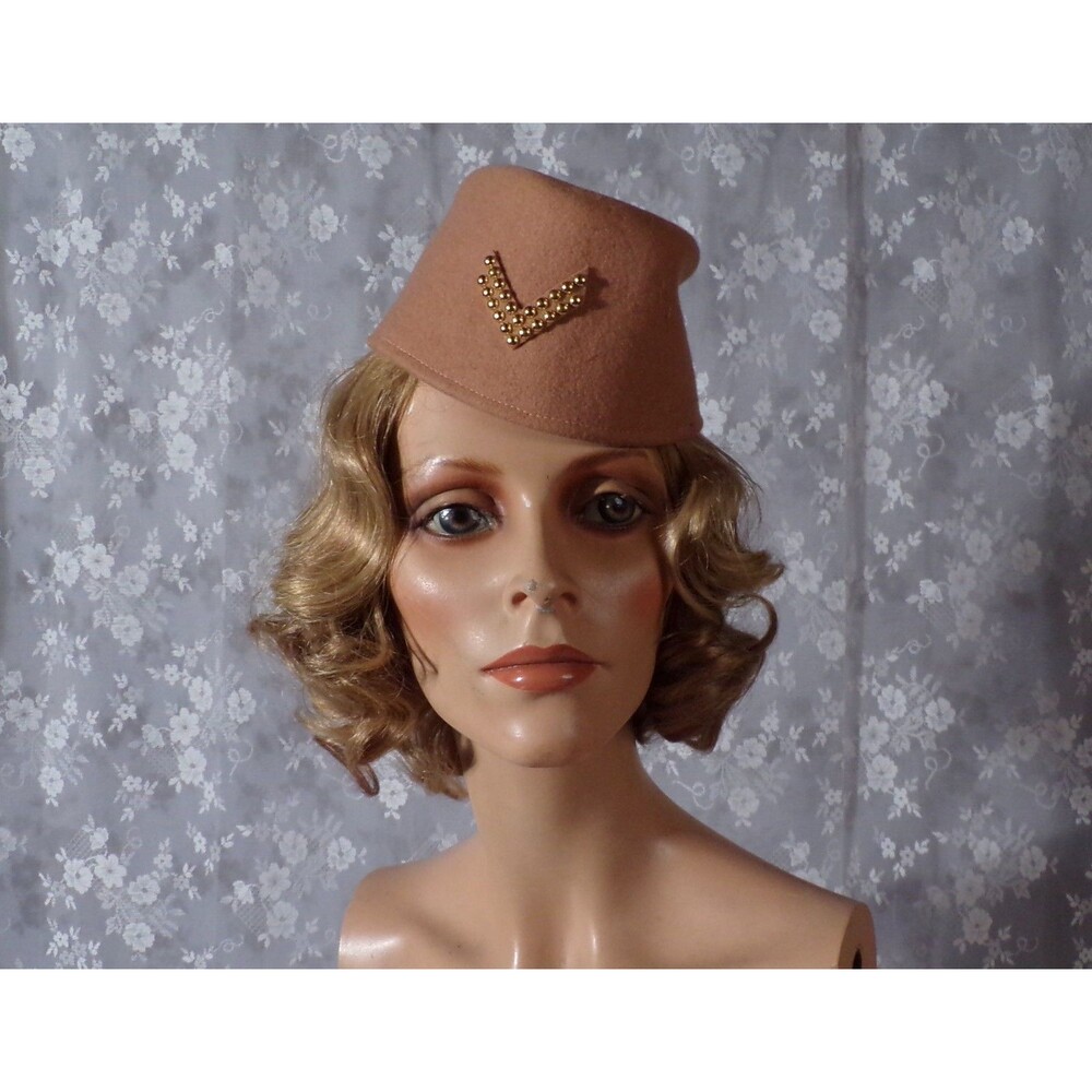 Vintage 40s Beige Wool Hat 1940s Retro Film Noir Femme Fatale Stewardess Chic
